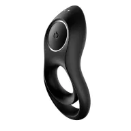 SATISFYER péniszgyűrű Legendary Duo - fekete színben, vibrációs funkcióval, heregyűrűvel, vízálló, akkumulátoros
