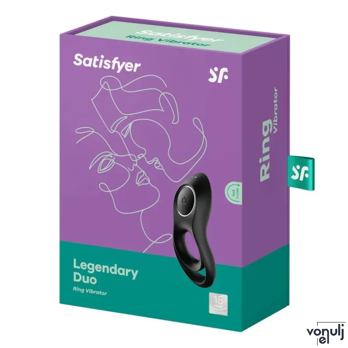 SATISFYER péniszgyűrű Legendary Duo - fekete színben, vibrációs funkcióval, heregyűrűvel, vízálló, akkumulátoros