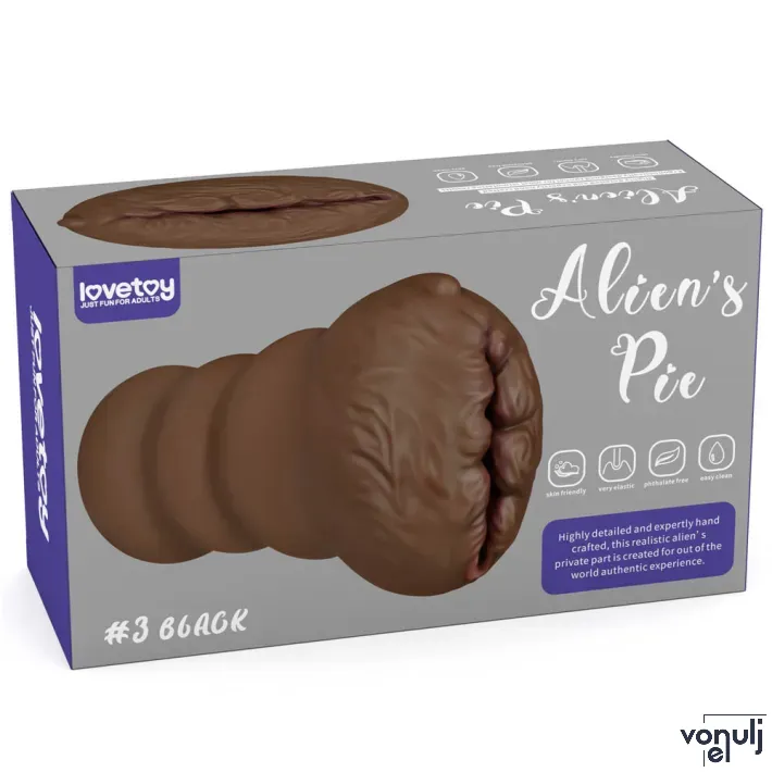 LOVETOY maszturbátor Alien's Pie Masturbator 3 Black - realisztikus, torz vagina formájú testnyílással, vibráció nélküli, vízálló
