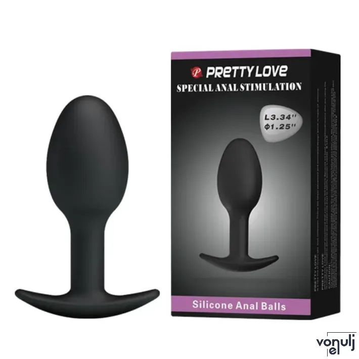 PRETTY LOVE fenékdugó Heavy Balls Silicone Butt Plug 1 - fekete színben, rezgő érzést keltő golyókkal, vízálló, szilikon (8.4 cm)