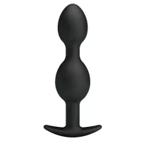 PRETTY LOVE análbot Heavy Balls Silicone Butt Plug 3 - fekete színben, fémgolyókkal ellátva, vízálló,12,5 cm
