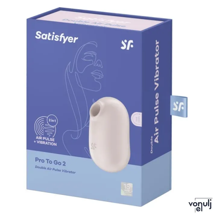 SATISFYER léghullámos csiklóizgató Pro To Go 2 Beige - rózsaszín színben, rezgő funkcióval, kompakt kivitel, vízálló, akkumulátoros