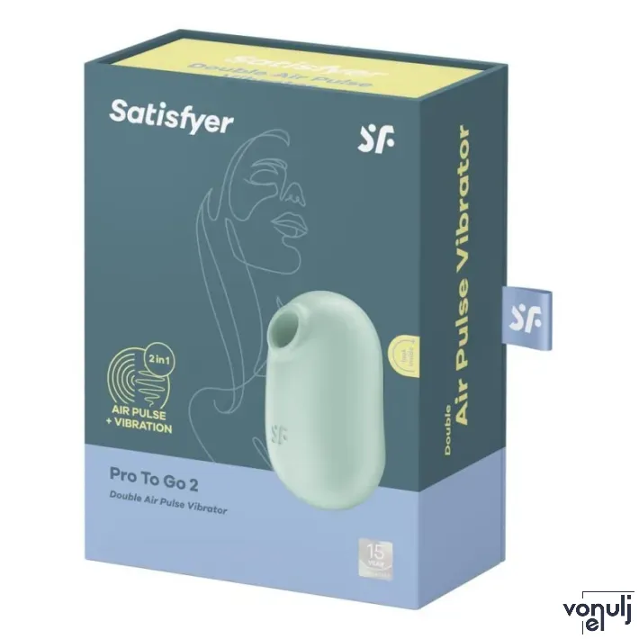 SATISFYER léghullámos csiklóizgató Pro To Go 2 Mint - menta színben, rezgő funkcióval, kompakt kivitel, vízálló, akkumulátoros