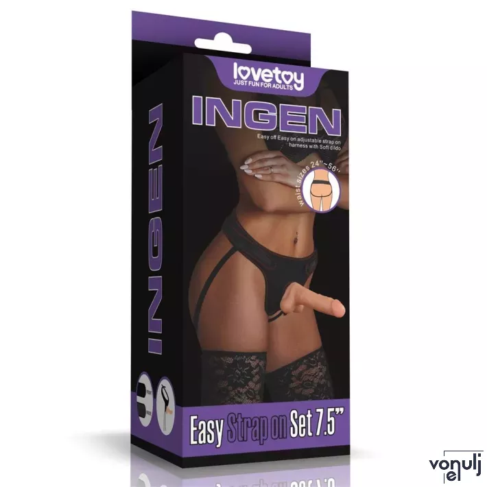 LOVETOY felcsatolható dildó Easy Strapon Set 7.5'' 2 - realisztikus,testszínű,herékkel,állítható hevederrel,hám nélkül is használható,20cm dildóval
