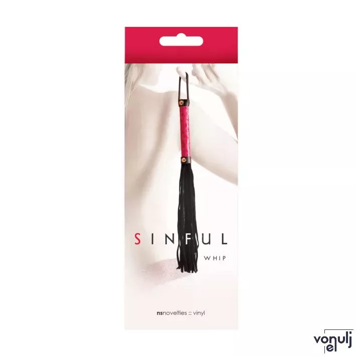 NS NOVELTIES korbács Sinful Whip Pink - rózsaszín és fekete színben