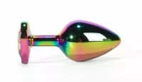 X-MEN fenékdugó Secret Shine Metal Butt Plug Rainbowheart S - szivárvány színben, szivárványos kővel, S-méretben, vízálló, fém (7.3 cm)