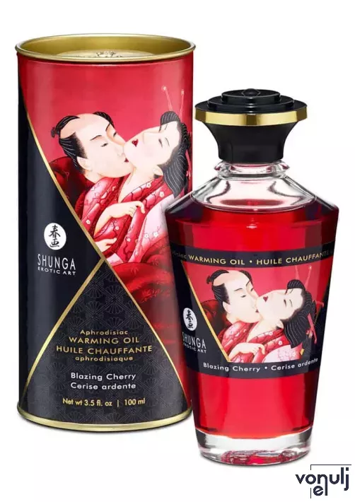 SHUNGA masszázsolaj Aphrodisiac Oils Blazing Cherry 100 ml - cseresznye illattal, melegítő hatással