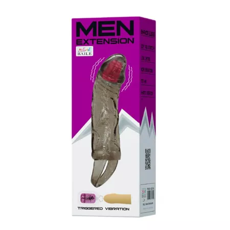 BAILE vibrációs péniszköpeny Penis Extended Sleeve Smoke - füst színben, vibrációs, erezett felületű, rögzítő pánttal, vízálló