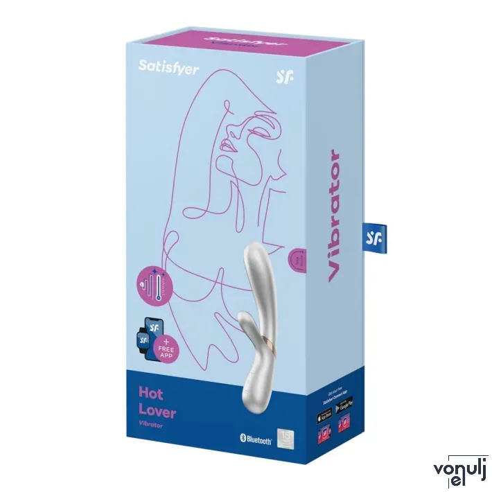 SATISFYER csiklóizgatós vibrátor Hot Lover Silver/Champagne - ezüst színben, vízálló, melegítő funkcióval, akkumulátoros, ingyenes applikációval