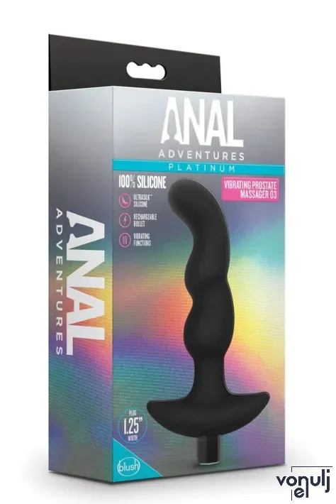 BLUSH prosztata izgató Anal Adventures Prostate Massager 03 - fekete színben, vízálló, akkumulátoros