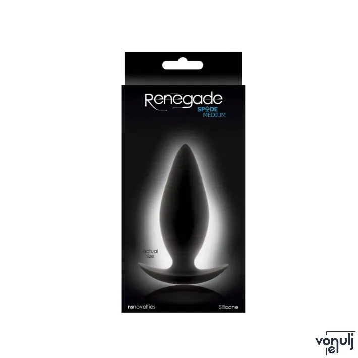 RENEGADE fenékdugó Spades Medium - fekete színben, M méretben, vízálló, szilikon, 10 cm