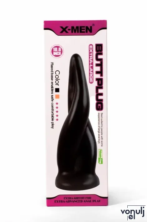 X-MEN fenékdugó 10.6" Extra Large Butt Plug Black - fekete színben, letapasztható, PVC,  27 cm