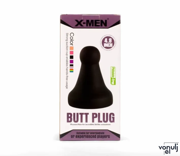 X-MEN fenékdugó 4.8" Butt Plug Black - fekete színben, letapasztható, PVC, 12 cm