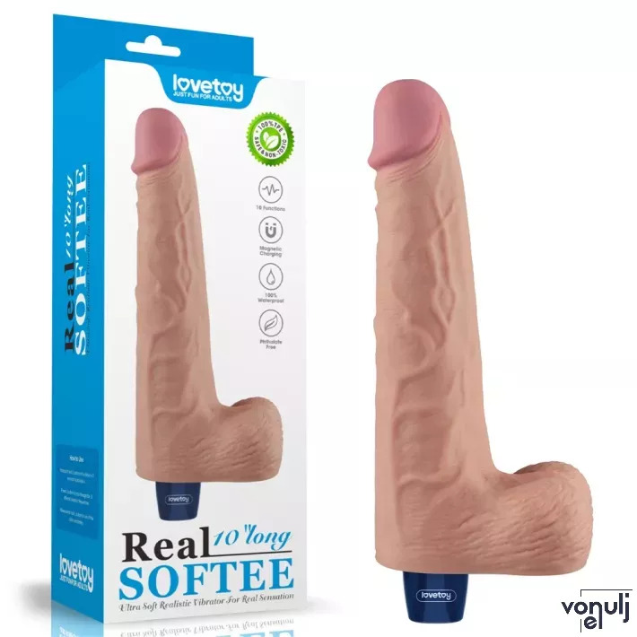 Élethű vibrátor Lovetoy 10" Real Softee Flesh - akkumulátoros,vízálló