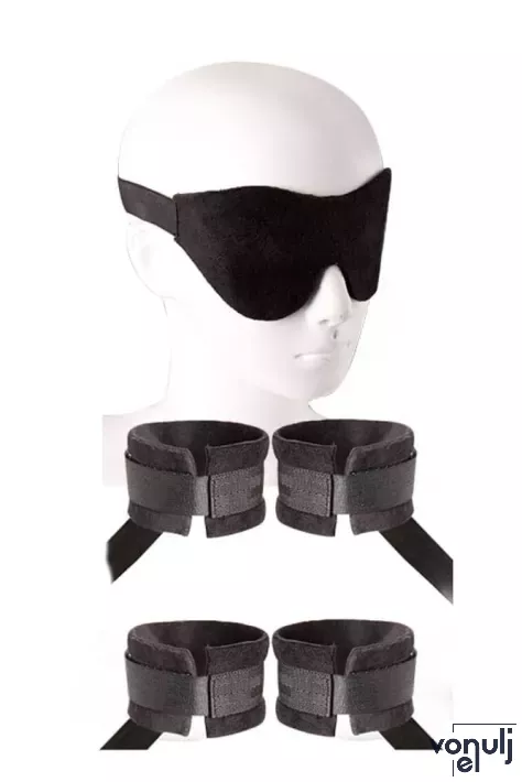GUILTY PLEASURE szett Beginners Bondage Kit - szemmaszk, bokapánt, csuklópánt, fekete színben