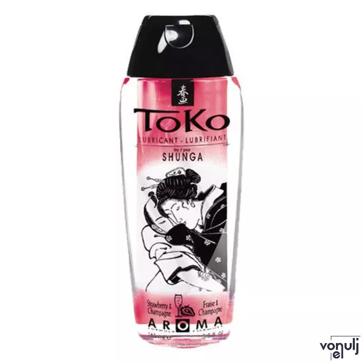 SHUNGA intim síkosító Toko Aroma Lubricant Champagne&Strawberry 165 ml - vízbázisú, ehető, eper és pezsgő ízű, bársonyos, hosszantartó