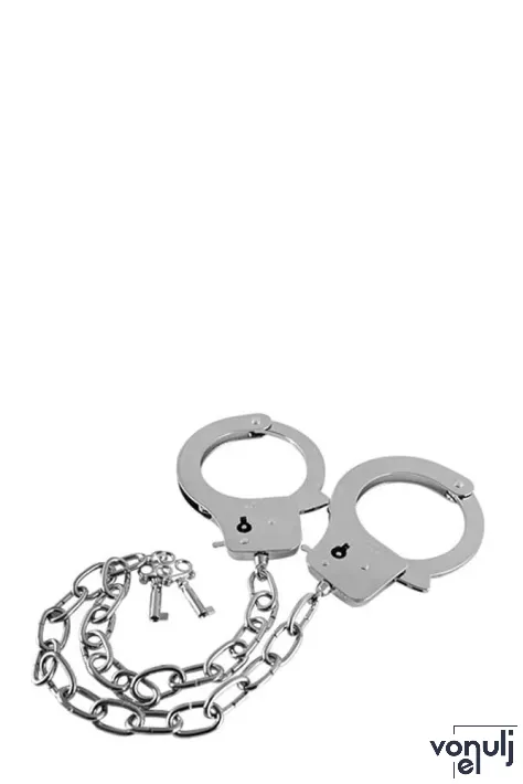 GUILTY PLEASURE bilincs Metal Handcuffs Long Chain - fém, ezüst színű, hosszú lánccal