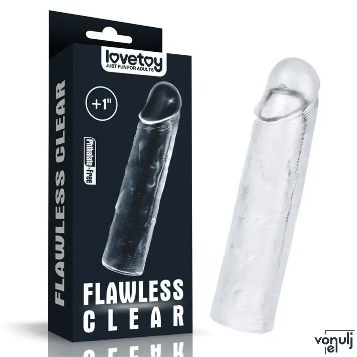 LOVETOY péniszköpeny Flawless Clear Penis Sleeve Add 1'' - áttetsző, vízálló, (15,5 cm)
