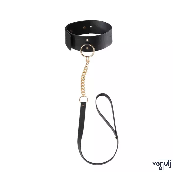 BIJOUX INDISCRETS nyakörv és póráz Maze Wide Choker With Leash - fekete színben, fetish játék kelléke