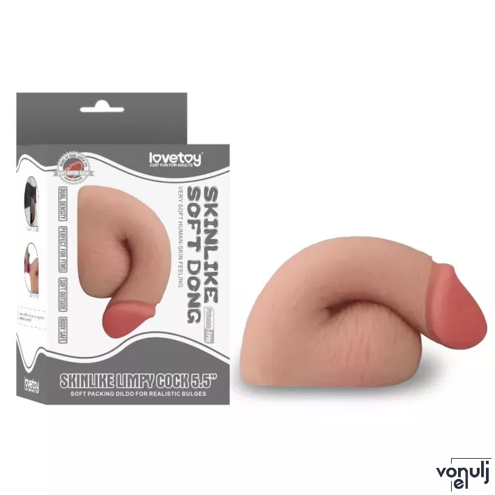 LOVETOY élethű dildó 5,5" SKINLIKE LIMPY - kis méretű, herékkel, nyugalmi állapotban, TPE (14 cm)