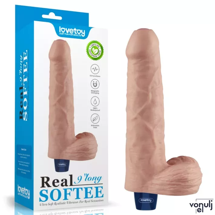 Élethű vibrátor Lovetoy 9" Real Softee Flesh - akkumulátoros,vízálló