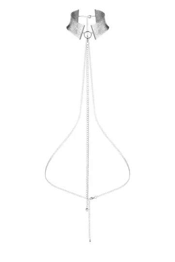 BIJOUX INDISCRETS nyakpánt lánccal Désir Métalique Collar - ezüst színben