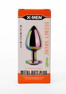 X-MEN fenékdugó Secret Shine Metal Butt Plug Rainbowheart L - szivárvány színben, szivárványos kővel, L-méretben, vízálló, fém (9.5 cm)