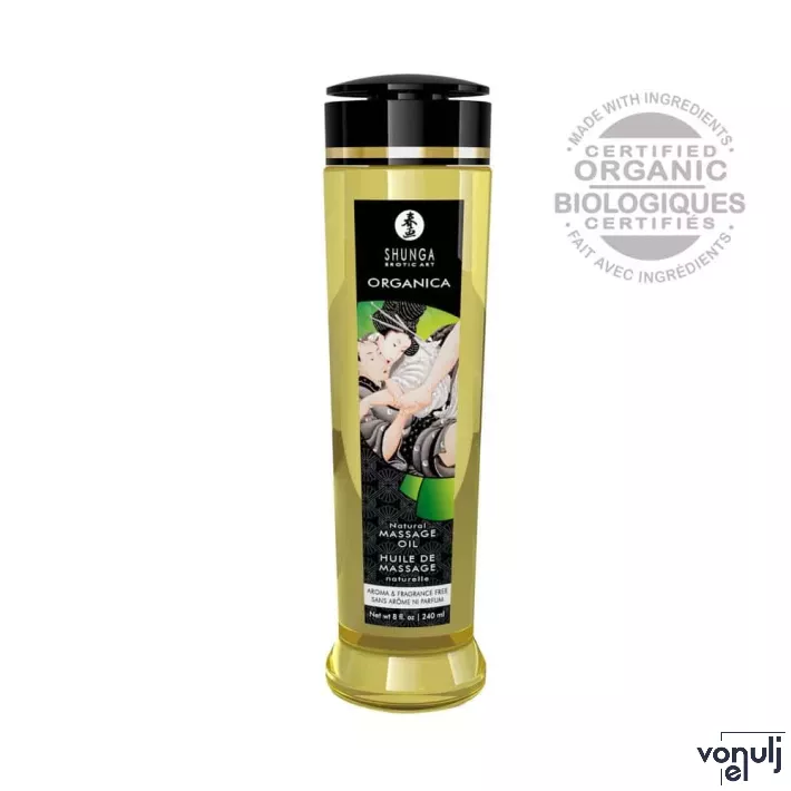 SHUNGA masszázsolaj Massage Oil Organica Natural 240 ml/ 8 oz - illatmentes, bio