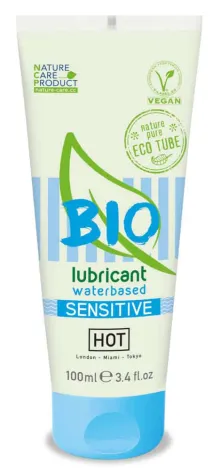 HOT intim síkosító Bio Lubricant Waterbased Sensitive 100 ml - vízbázisú, vegán, aloe verával, hosszantartó, óvszerhez és segédeszközhöz is