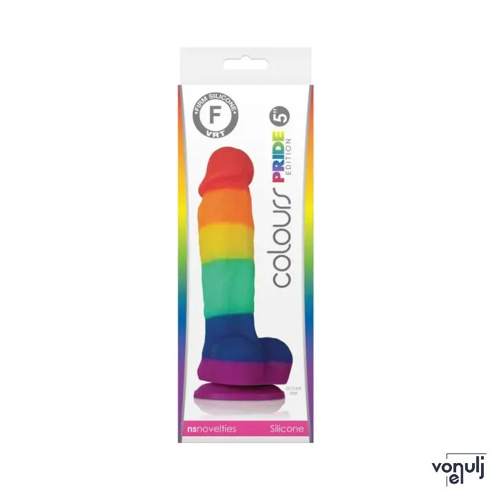 NS NOVELTIES élethű dildó 5" COLOURS PRIDE EDITION - kis méretű, puha tapintású, herékkel, letapasztható, rainbow, szilikon (13 cm)
