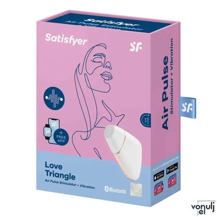 SATISFYER léghullámos csiklóizgató Love Triangle White - vibrációs funkcióval, fehér színben, vízálló, akkumulátoros, ingyenes applikációval