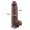 LOVETOY élethű dildó 12'' DUAL LAYERED SILICONE COCK XXL - extra nagy méretű, letapasztható, herékkel, vízálló, szilikon (31 cm)