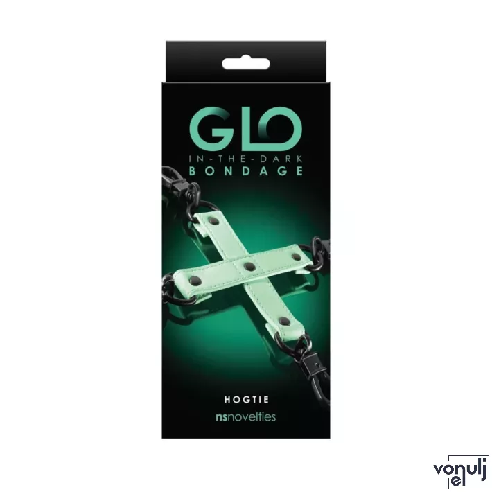 NS NOVELTIES rögzítő Glo Bondage Hogtie Green - fekete-fehér színben, sötétben zölden világító, 4 rögzítési ponttal