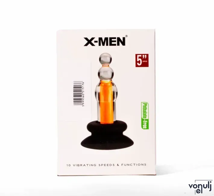 X-MEN fenékdugó 10 Speeds Vibrating Beaded Plug - áttetsző-narancssárga színben, vibrátoros, vízálló, akkumulátoros