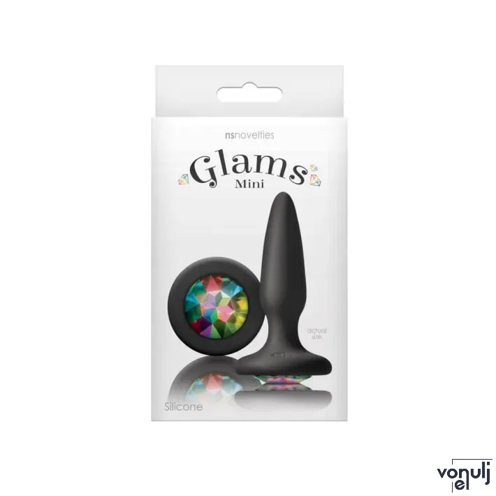 NS NOVELTIES fenékdugó Glams Mini Rainbow Gem - fekete színben, szivárványos kővel, mini méretben, vízálló, szilikon (8.5 cm)