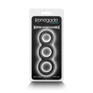 RENEGADE péniszgyűrű szett Threefold Black - türkiz színben, 3 különböző méretű gyűrű, heregyűrűs, vízálló, vibráció nélküli