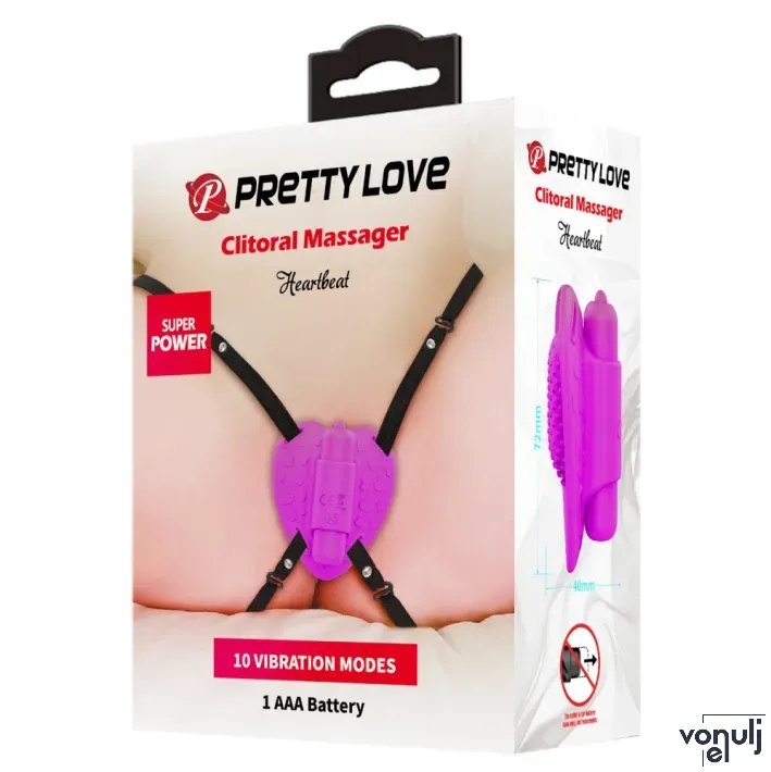 PRETTY LOVE hámba helyezhető csiklóizgató Heartbeat Clitoral Massager - lila színben, rezgő funkciós, elemes