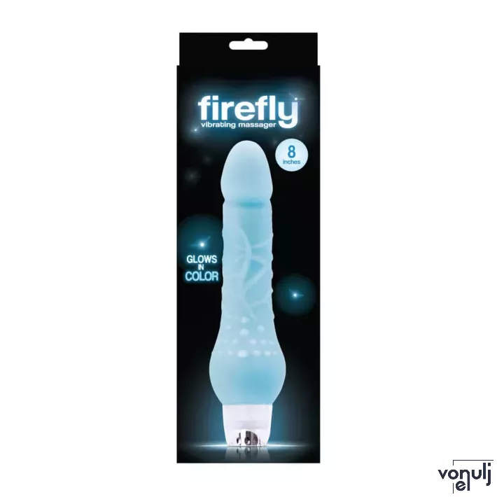 NS NOVELTIES élethű vibrátor Firefly 8 inch Vibrating Massager Blue - realisztikus, kék színben, világító, vízálló, elemes, szilikon (20 cm)
