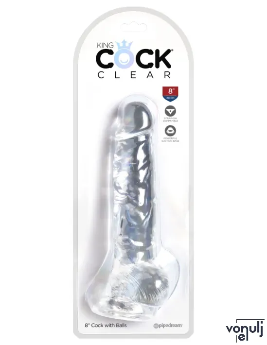 Élethű műpénisz Pipedream 8" with Balls Clear - vízálló