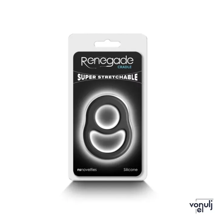 RENEGADE péniszgyűrű Cradle Black - fekete színben, heregyűrűs, vízálló, vibráció nélküli