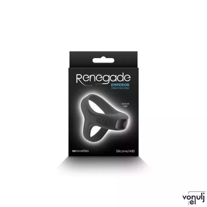 RENEGADE péniszgyűrű Emperor Black - fekete színben, vibrációs funkcióval, heregyűrűs, vízálló, akkumulátoros