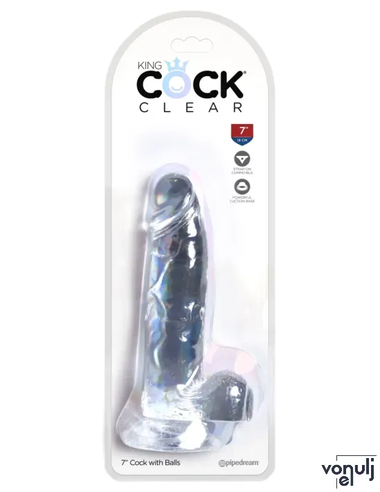 Élethű műpénisz Pipedream 7" with Balls Clear - vízálló