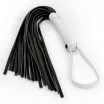NS NOVELTIES korbács Glo Bondage Flogger Green - fekete-fehér színben, sötétben zölden világító nyéllel