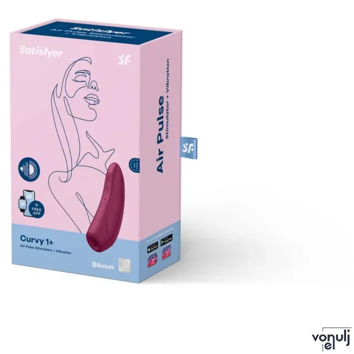 SATISFYER léghullámos csiklóizgató Curvy 1+ Rose Red - rezgő funkcióval, bordó színben, vízálló, akkumulátoros, ingyenes applikációval