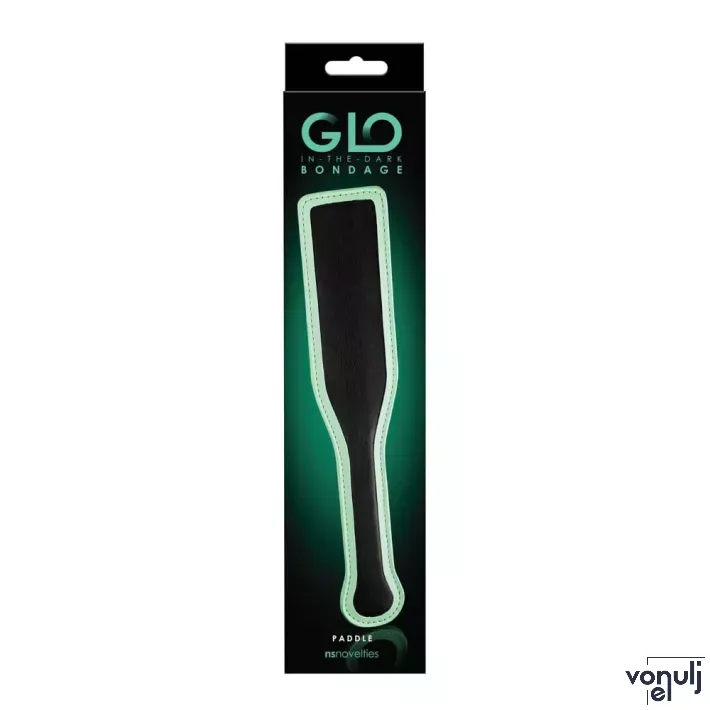 NS NOVELTIES paskoló Glo Bondage Paddle Green - fekete-fehér színben, sötétben zöld világító széllel