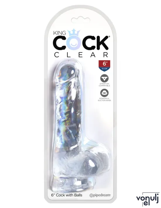Élethű műpénisz Pipedream 6" with Balls Clear - vízálló