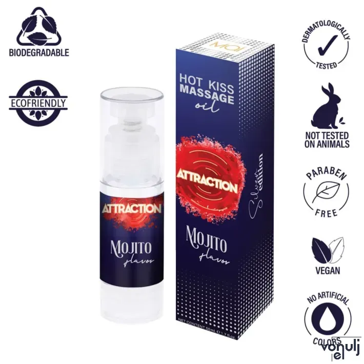MAI ATTRACTION masszázsolaj Massage Oil Attraction Mojito Balm 50 ml - vegán, ehető, mentol és lime ízű, melegítő hatású