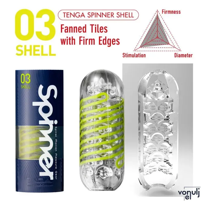 TENGA maszturbátor Spinner 03 Shell  - vízálló, sárga színű tokban