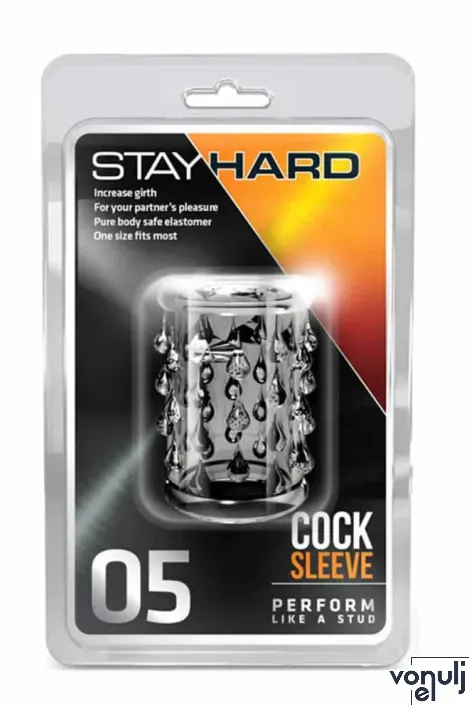 BLUSH péniszmandzsetta Stay Hard Cock Sleeve 05 Clear - áttetsző, csepp formájú, stimuláló felszín, vízálló, (5 cm)
