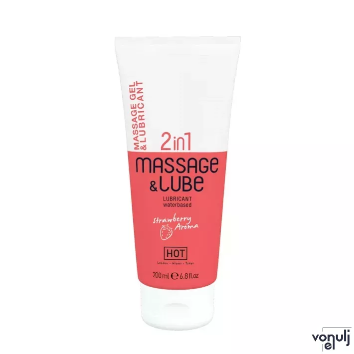 HOT intim síkosító Massage&Glide Gel 2in1 Silky Touch 200 ml - vízbázisú,masszázshoz is,hosszantartó,eper illattal,óvszerhez és segédeszközhöz is
